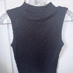 Sleeveless Mock Neck Ribbed Knit Top - Black